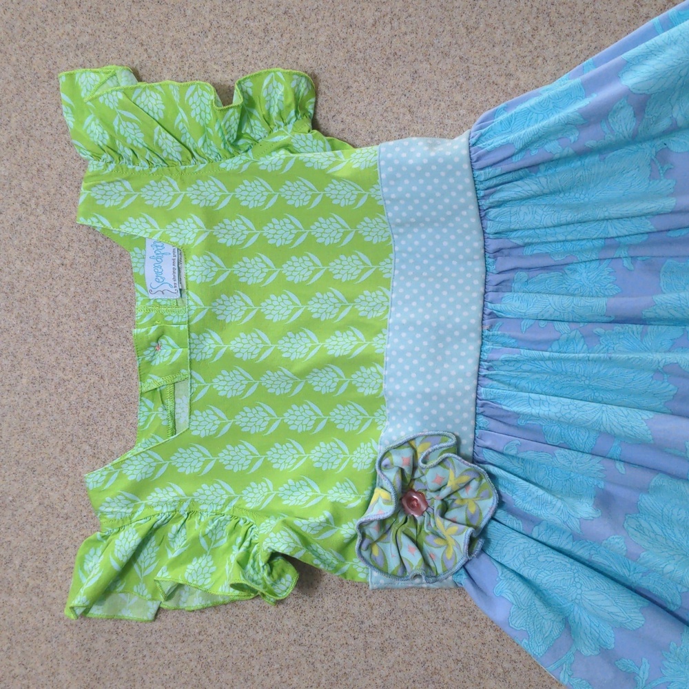 Serendipity Shrimp and Grits Green, Purple and Blue Scalloped Hem Dress Size 7-8 - Picture 8 of 12
